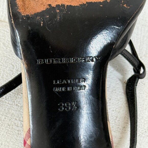 Burberry Slingback Heels Novacheck Black Leather Pointed Toe Size 39.5/US 9.5 - Picture 12 of 12